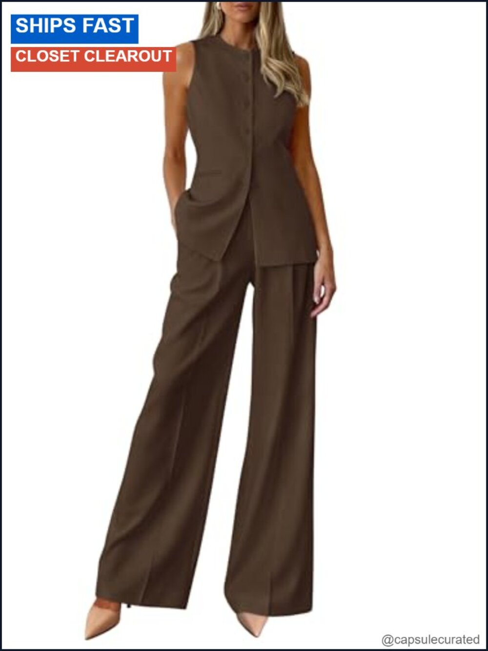 PRETTYGARDEN Women's 2 Piece Business Casual Sleeveless Vest Wide Leg Pants Set
